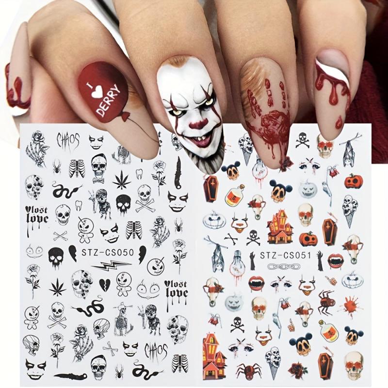 Halloween Nail Art Stickers 3D Self Adhesive Nail Decals Spider Witch Snake Eye