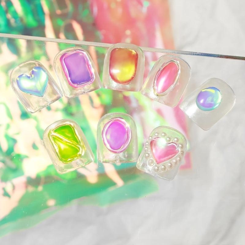 6pcs Aurora Nail Foil Laser Nail Stickers Iridescent Nail Designs
