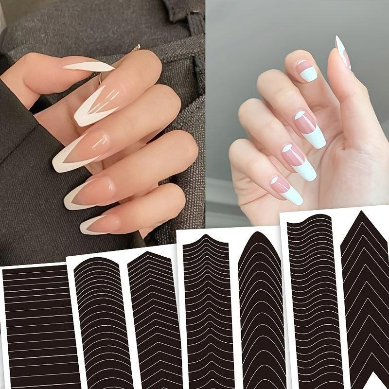 French Manicure Nail Art Stickers Moon V Shape Nail Guides