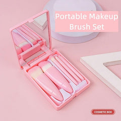 Portable Makeup Brush Set With Mirror & Travel Case