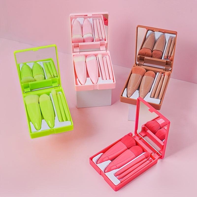 Portable Makeup Brush Set With Mirror & Travel Case