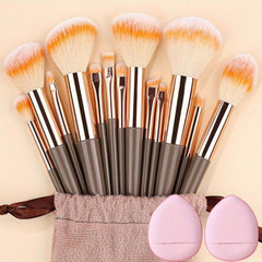 Professional Synthetic Makeup Brush Set with 2 Soft Mini Powder Puffs