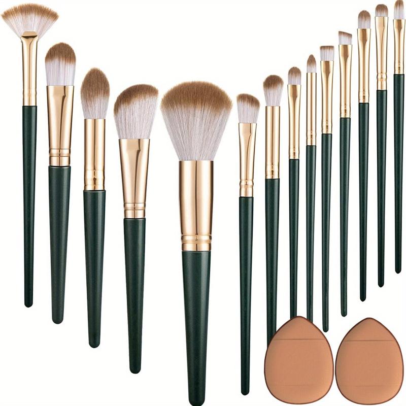 Professional Synthetic Makeup Brush Set with 2 Soft Mini Powder Puffs