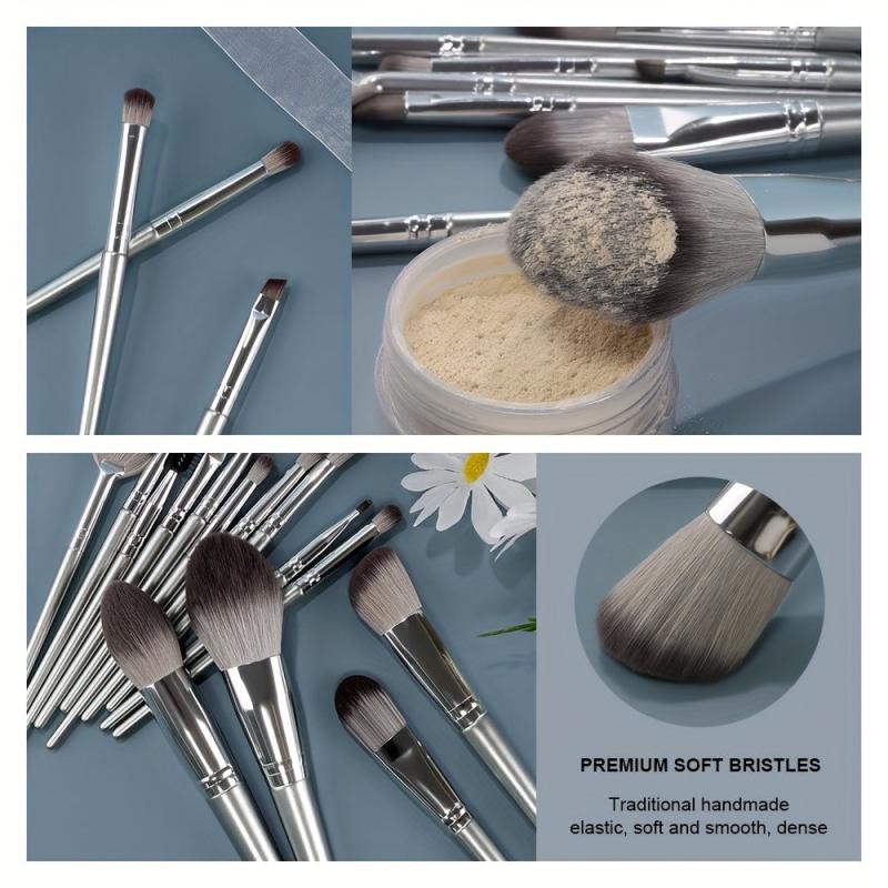 Professional Synthetic Makeup Brush Set with 2 Soft Mini Powder Puffs
