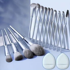 Professional Synthetic Makeup Brush Set with 2 Soft Mini Powder Puffs