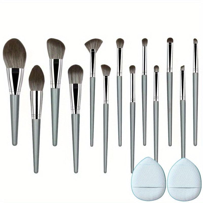 Professional Synthetic Makeup Brush Set with 2 Soft Mini Powder Puffs