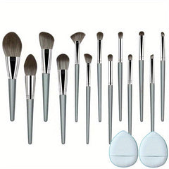 Professional Synthetic Makeup Brush Set with 2 Soft Mini Powder Puffs