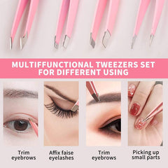4pcs Stainless Steel Tweezers Set for Eyebrows & Facial Hair Removal
