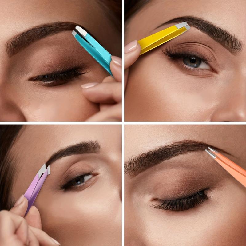 12pc Stainless Steel Eyebrow Tweezers Set - Angled Tip Precision Tweezers
