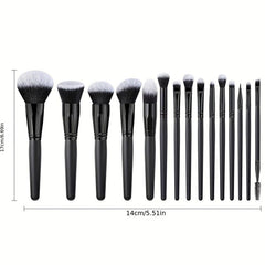 15pcs Makeup Brush Set Long Handle Soft Synthetic Fiber