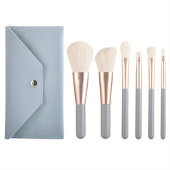 6pcs Travel Wooden Handle Makeup Brush Set with Portable Case