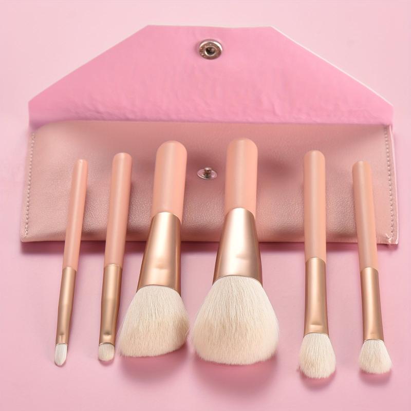 6pcs Travel Wooden Handle Makeup Brush Set with Portable Case