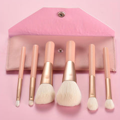 6pcs Travel Wooden Handle Makeup Brush Set with Portable Case