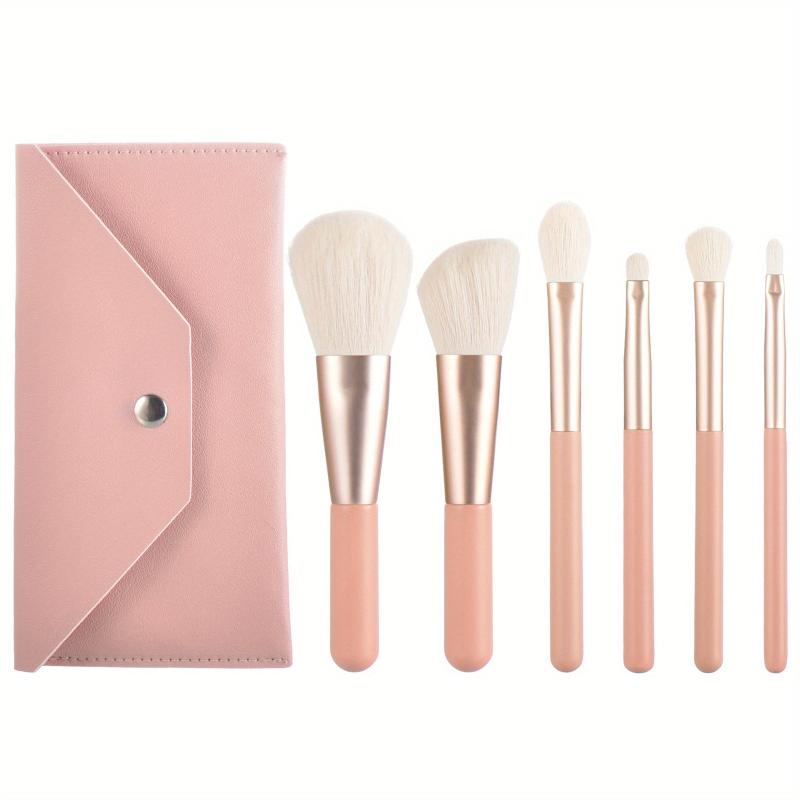 6pcs Travel Wooden Handle Makeup Brush Set with Portable Case