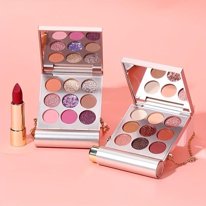 9 Colors Shimmer Glitter Eyeshadow & Matte Velvet Lipstick Set