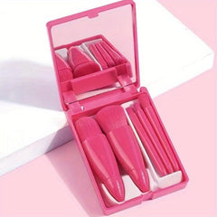 Mini Travel Makeup Brush Set with Mirror - Includes 5 Essential Brushes