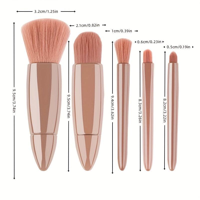 Mini Travel Makeup Brush Set with Mirror - Includes 5 Essential Brushes