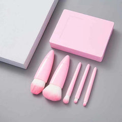 Mini Travel Makeup Brush Set with Mirror - Includes 5 Essential Brushes