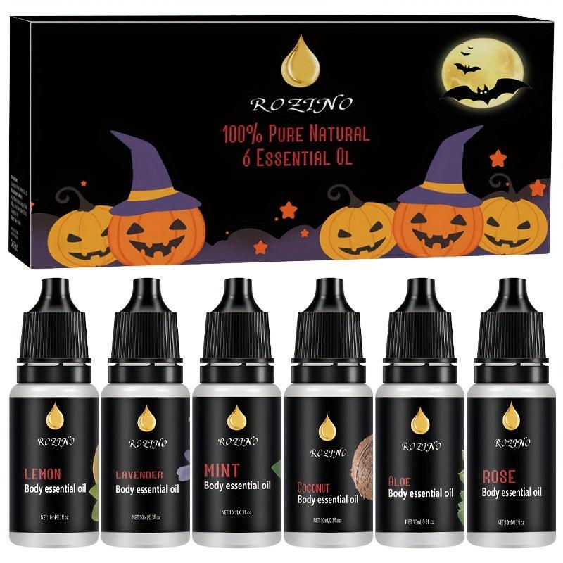6pcs Halloween Hair Essential Set Box Lemon Lavender Mint Coconut Aloe Vera Rose