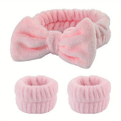 3Pcs Headbands & Wristband Set Microfiber Hairbands Towels For Bath Makeup