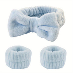 3Pcs Headbands & Wristband Set Microfiber Hairbands Towels For Bath Makeup