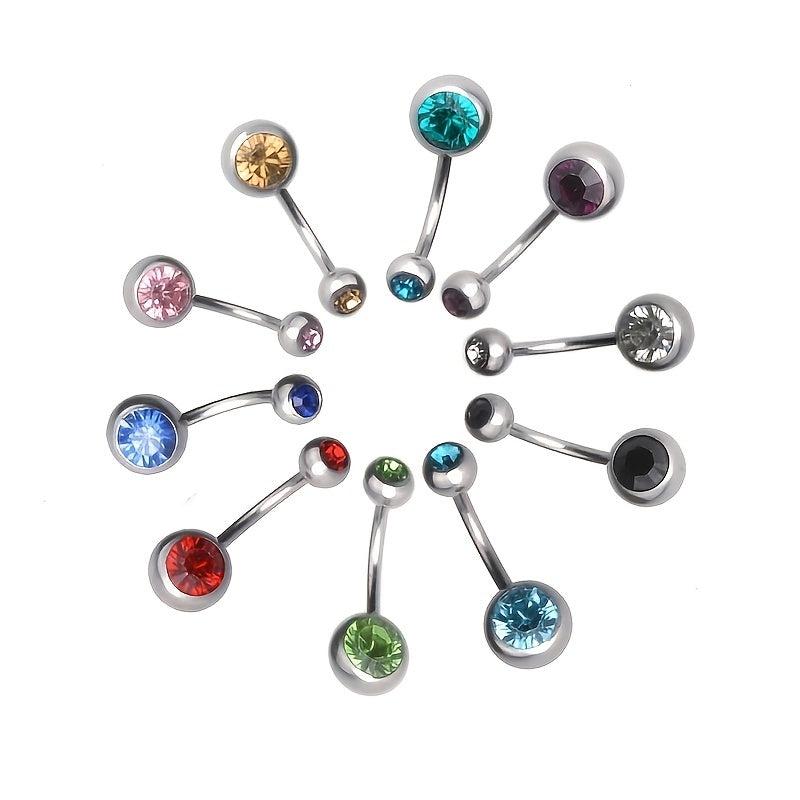12pcs Colorful Stainless Steel Double Drill Navel Nail Set