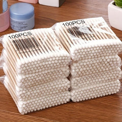100pcs Double Headed Swabs for Makeup Removal and Ear Cleaning