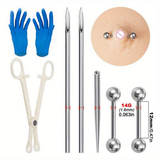 Body Piercing Kit with Surgical Steel Needles and Jewelry Set