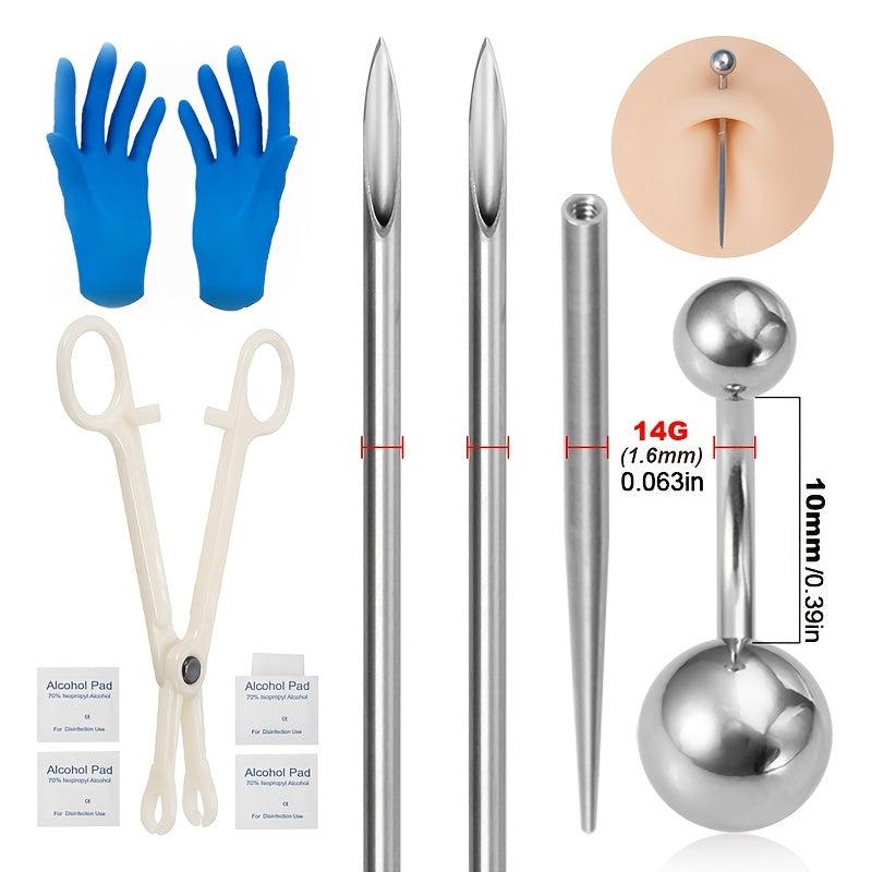 Body Piercing Kit with Surgical Steel Needles and Jewelry Set
