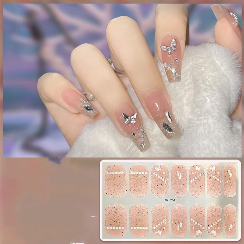 14pcs Colorful Flower Nail Art Stickers Gradient Nail Polish Strip