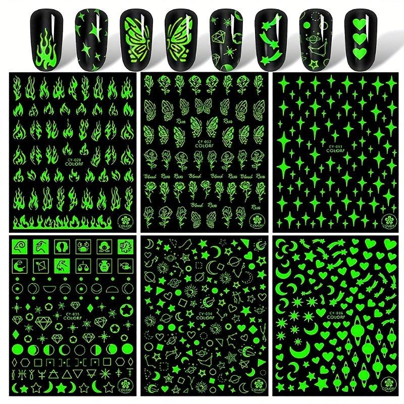 3D Self Adhesive Nail Decals Butterfly Flowers Flame Hearts Nail Art Decoration