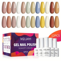 Gel Nail Polish Starter Kit 12 Colors Nude Brown No Wipe Set