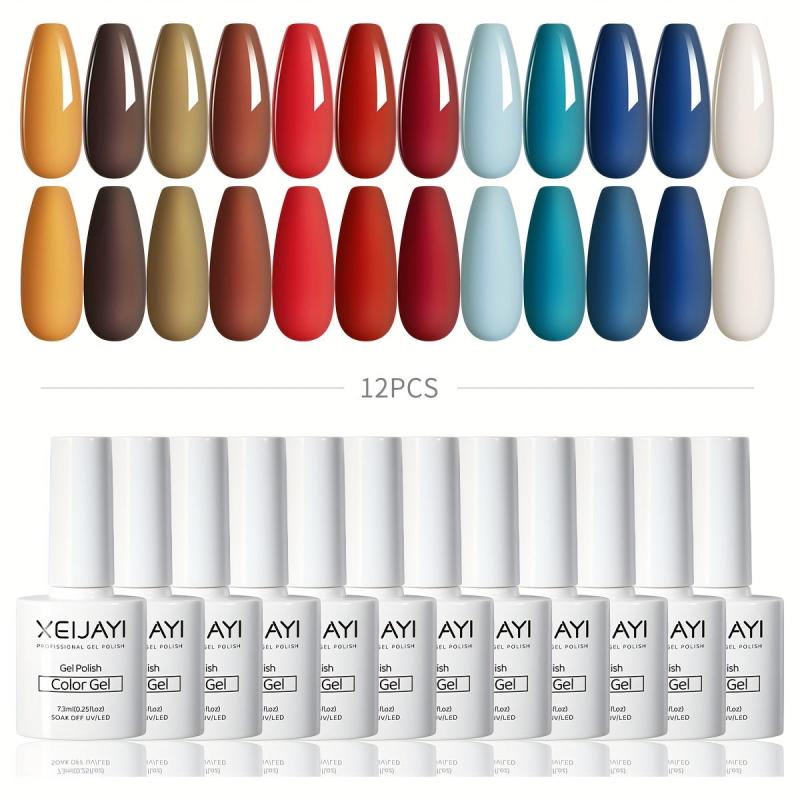 Gel Nail Polish Starter Kit 12 Colors Red Soak Off No Wipe Nail Gel Polish Set