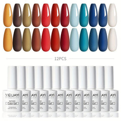 Gel Nail Polish Starter Kit 12 Colors Red Soak Off No Wipe Nail Gel Polish Set