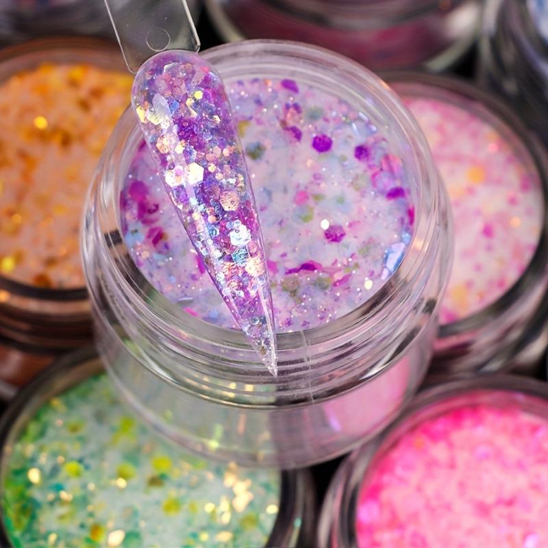 10g Fluorescent Nail Powder Mixed Crystal Dipping Powder with Sequins