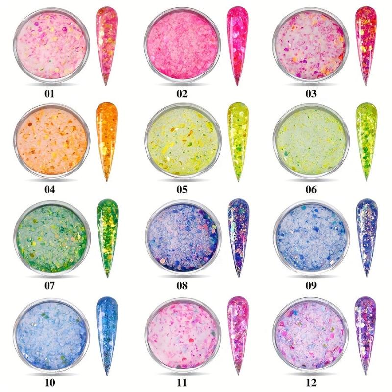 10g Fluorescent Nail Powder Mixed Crystal Dipping Powder with Sequins