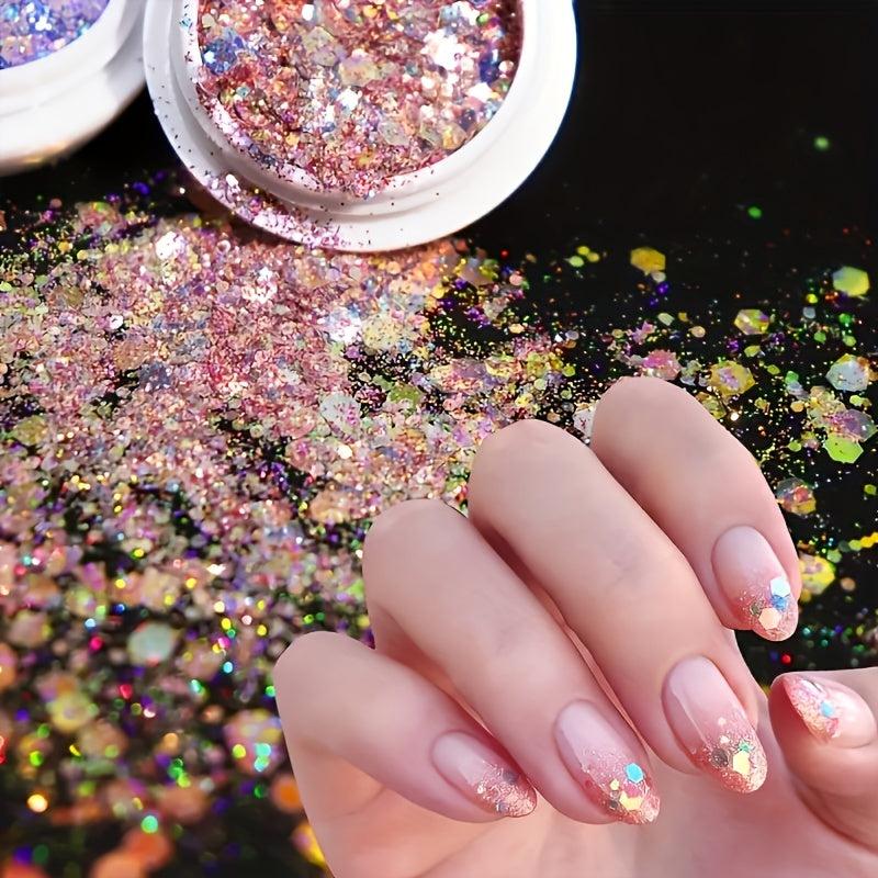 6 Cans Holographic Nail Glitter 3D Sparkling Art Supplies