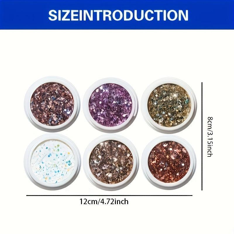 6 Cans Holographic Nail Glitter 3D Sparkling Art Supplies