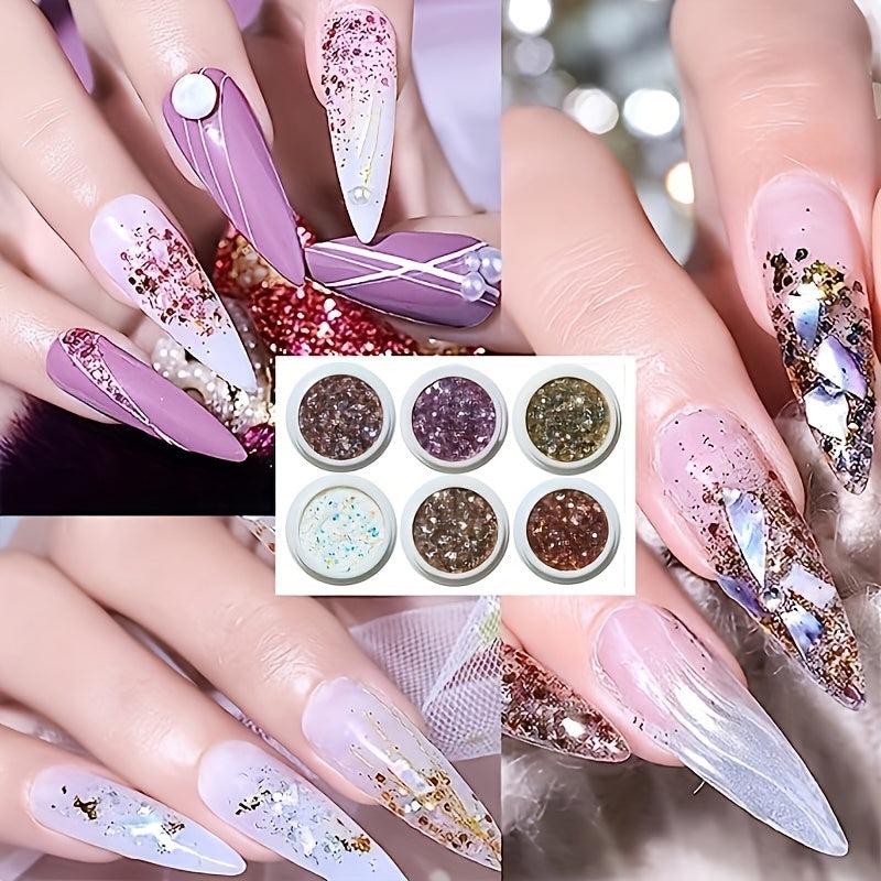 6 Cans Holographic Nail Glitter 3D Sparkling Art Supplies