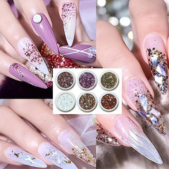 6 Cans Holographic Nail Glitter 3D Sparkling Art Supplies