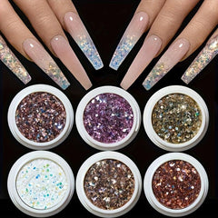6 Cans Holographic Nail Glitter 3D Sparkling Art Supplies