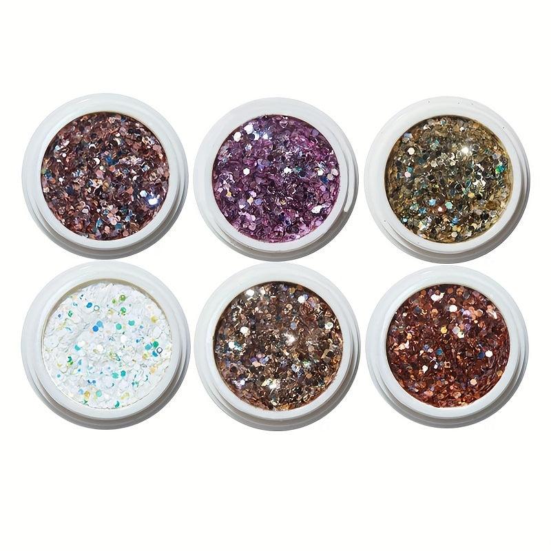 6 Cans Holographic Nail Glitter 3D Sparkling Art Supplies