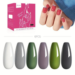 Gray Green Gel Nail Polish Set - 6 Colors Soak Off No Wipe