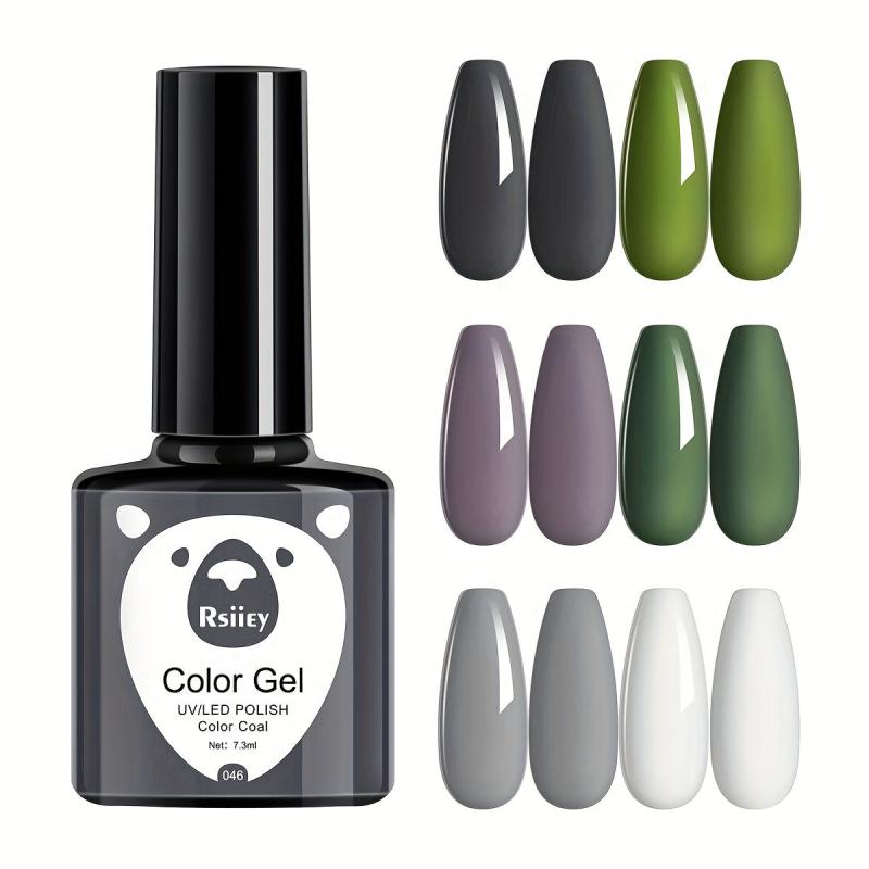 Gray Green Gel Nail Polish Set - 6 Colors Soak Off No Wipe