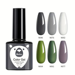Gray Green Gel Nail Polish Set - 6 Colors Soak Off No Wipe