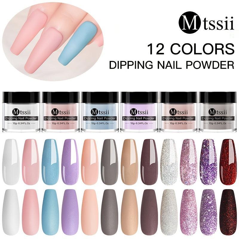 Purple Glitter Nail Dipping Powder Set with Nail File & Brush