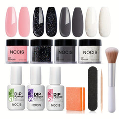 Dip Powder Nail Kit 4 Colors Gray Pink Glitter Dip Nail Powder Starter Set
