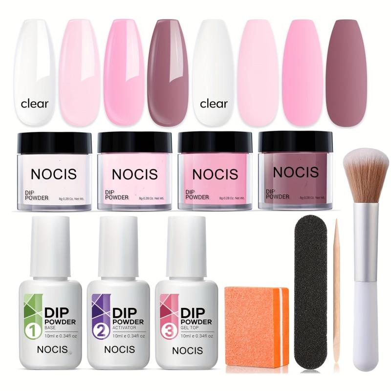 11 Pcs Dip Powder Nail Kit Starter 4 Colors Clear Nude Pink Acrylic Dip Powder