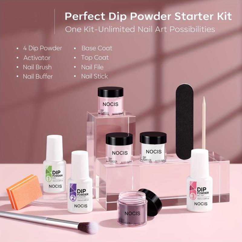 11-Piece Dip Powder Nail Kit with 4 Colors and Essential Liquids