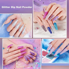 8 Colors Glitter Purple Nail Dip Powder Kit With Liquids for DIY Nail Art
